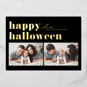 ブラックレトロタイポグラフィハッピーハローウィン2枚 箔シーズンカード (正面)