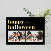 ブラックレトロタイポグラフィハッピーハローウィン2枚 箔シーズンカード (立ち正面)