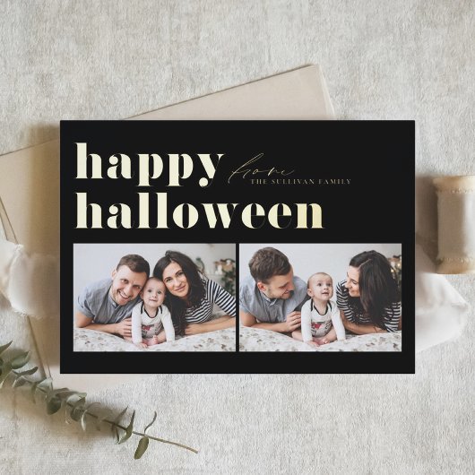 ブラックレトロタイポグラフィハッピーハローウィン2枚 箔シーズンカード