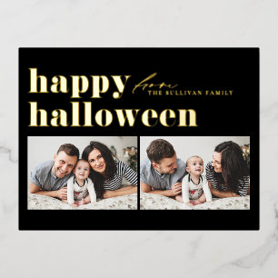 ブラックレトロタイポグラフィハッピーハローウィン2枚 箔シーズンポストカード