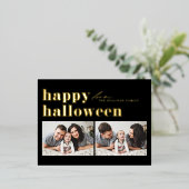 ブラックレトロタイポグラフィハッピーハローウィン2枚 箔シーズンポストカード (立ち正面)