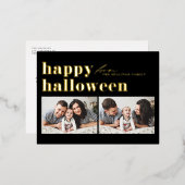ブラックレトロタイポグラフィハッピーハローウィン2枚 箔シーズンポストカード (正面/裏面)