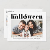 ブラックレトロタイポグラフィフォトハッピーハローウィン 案内ポストカード (正面/裏面)