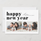 ブラックレトロタイポグラフィフォトハッピー新年 シーズンカード (正面)