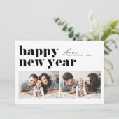 ブラックレトロタイポグラフィフォトハッピー新年 シーズンカード (スタンド正面)
