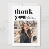 ブラックレトロタイポグラフィモダン写真卒業 サンキューカード (正面)