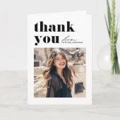 ブラックレトロタイポグラフィモダン写真卒業 サンキューカード (正面)