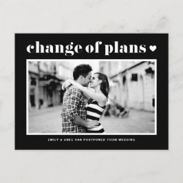 ブラックレトロタイポグラフィーの予定変更写真 案内ポストカード