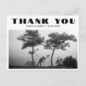 ブラックレトロタイポグラフィー2枚写真ウェディング感謝状 ポストカード (正面)