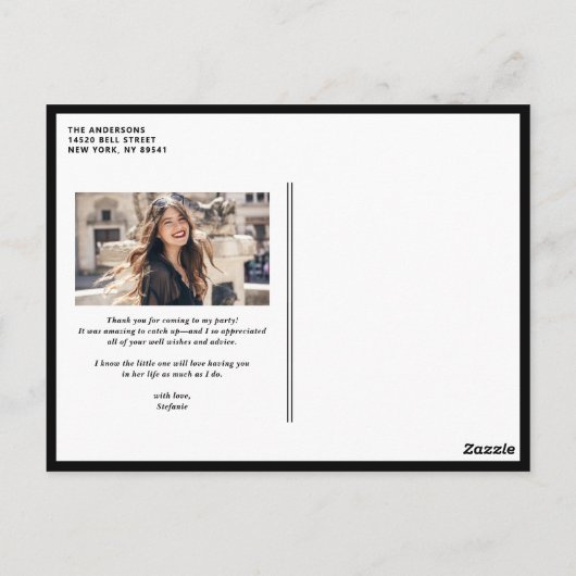 ブラックレトロタイポグラフィ写真卒業ありがとう ポストカード (裏面)