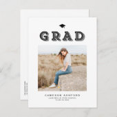 ブラックレトロタイポグラフィ写真卒業 インビテーションポストカード (正面/裏面)