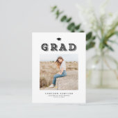 ブラックレトロタイポグラフィ写真卒業 インビテーションポストカード (スタンド正面)