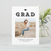 ブラックレトロタイポグラフィ写真卒業 招待状 (スタンド正面)