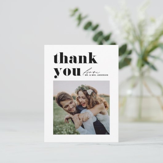 ブラックレトロタイポグラフィ写真結婚の皆様へ ポストカード (スタンド正面)