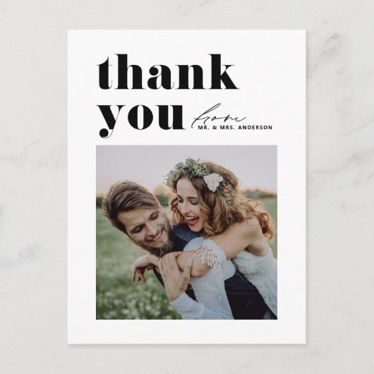 ブラックレトロタイポグラフィ写真結婚の皆様へ ポストカード (正面)