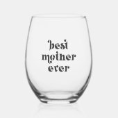 ブラックレトロタイポグラフィ最高の – マザーエバー ステムなしワイングラス (正面)