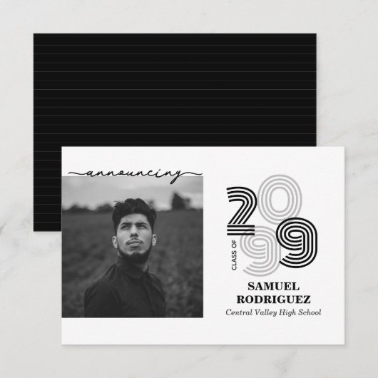 ブラックレトロビッグナンバーズ クラスのフォト 招待状 (正面/裏面)