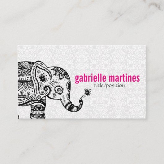 ブラックレトロフラワーズ&エレファントホワイトダイヤモンド 名刺 (正面)