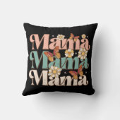 ブラックレトロフローラバタフライママタイポグラフィ クッション (裏面)