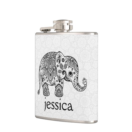 ブラックレトロペイズリーエレファントイラストレーション フラスク (左)