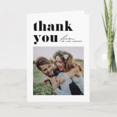 ブラックレトロモダンタイポグラフィ結婚写真 サンキューカード (正面)