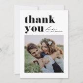 ブラックレトロモダンタイポグラフィ結婚写真 サンキューカード (正面)