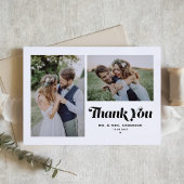 ブラックレトロ書道2枚結婚の写真 サンキューカード
