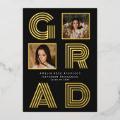 ブラックレトロ箔 卒業写真 発表 箔招待状 (正面)