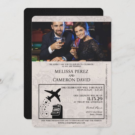 ブラックレノパスポート結婚式招待状 招待状 (正面/裏面)