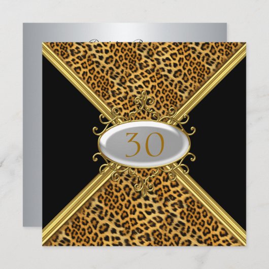 ブラックレパードの皮を使った誕生日と記念日の招待状 招待状 (正面/裏面)