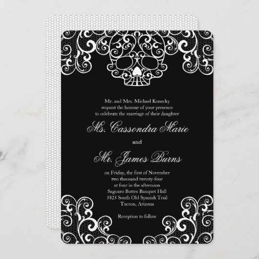 ブラックレファンシーーススカル結婚式招待状 招待状 (正面/裏面)