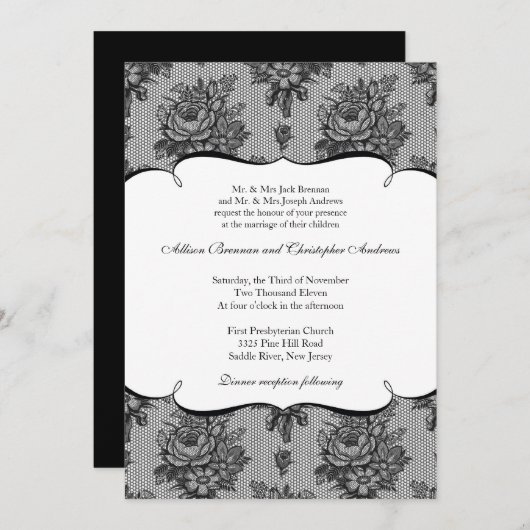 ブラックレフランスのース結婚式招待状 招待状 (正面/裏面)