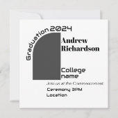 ブラックレモダンターホワイト卒業フラットカード 案内状 (正面)