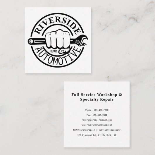 ブラックレンチの手の自動修理工場のロモダンゴ スクエア名刺 (正面/裏面)