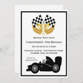 ブラックレーシングカー誕生日パーティー 招待状 (正面/裏面)