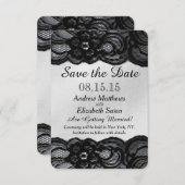 ブラックレースとサテンの結婚式お知らせカード セーブザデート (正面/裏面)