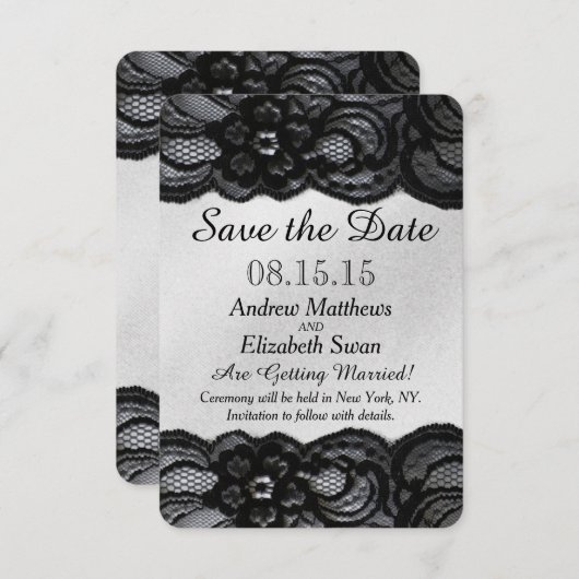 ブラックレースとサテンのSave the Date セーブザデート (正面/裏面)