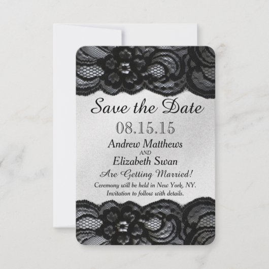 ブラックレースとサテンのSave the Date セーブザデート (正面)