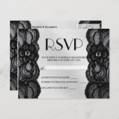 ブラックレースとサテンRSVP インビテーションポストカード (正面/裏面)