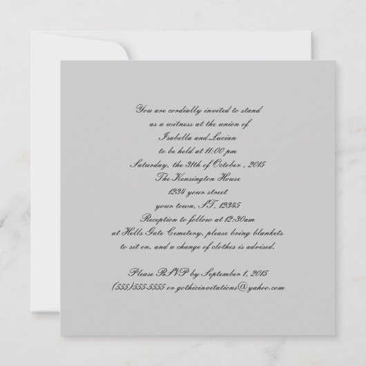 ブラックレースとダイヤモンドルック結婚ゴシックの招待 招待状 (裏面)