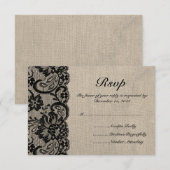 ブラックレースとバーラップウェディングRSVPカード 出欠カード (正面/裏面)