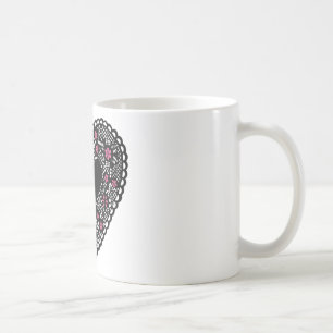 ブラックレースとピンクレースハート コーヒーマグカップ