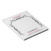 ブラックレースのフレーム付き白いフローラ ノートパッド (アングル)