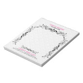 ブラックレースのフレーム付き白いフローラ ノートパッド (回転)