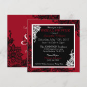 ブラックレースのレッド モダン ゴス ブライダルシャワー 招待状 (正面/裏面)