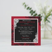 ブラックレースのレッド モダン ゴス ブライダルシャワー 招待状 (スタンド正面)