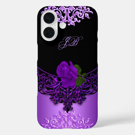 ブラックレースの紫のバラの花 Case-Mate iPhoneケース (裏面)