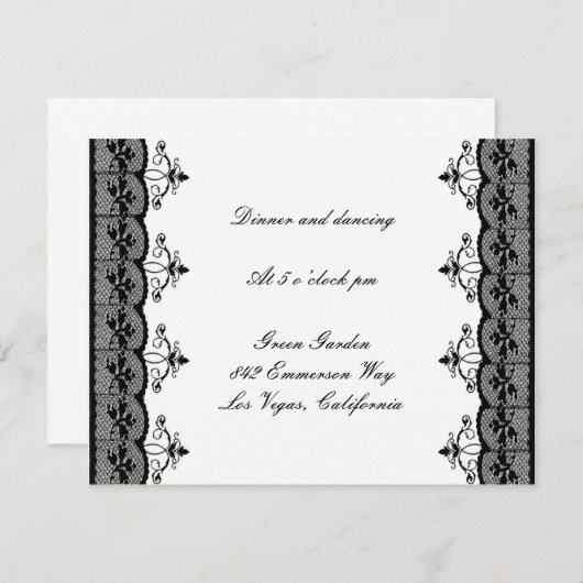 ブラックレースの結婚式の受付カード 招待状 (正面/裏面)