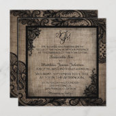 ブラックレースの麻布 モダンゴシックウェディング招待状 招待状 (正面/裏面)