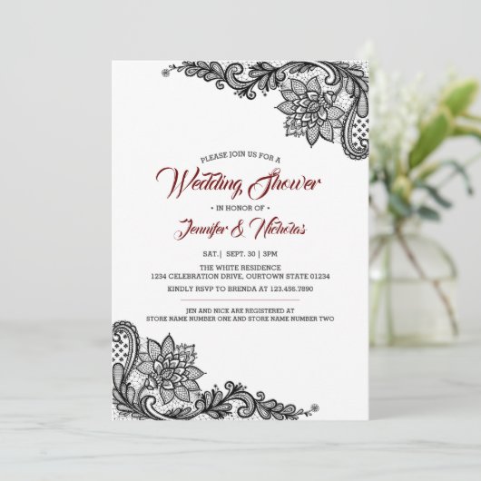 ブラックレースウェディングシャワー招待状 招待状 (スタンド正面)